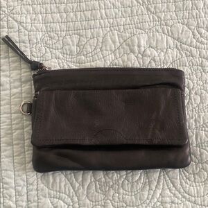 Anthropology Black Leather Clutch with Lavender Lining